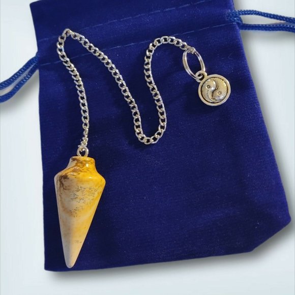 handmade Other - Yellow Crazy Lace Pendulum Stone Crystal Yin Yang Anchor Happy Laughter